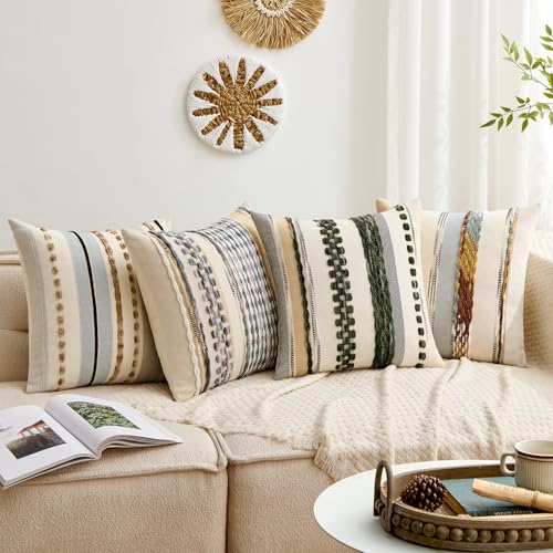 Boho Decorative Pillow Covers Gray Blue Stripe 18x18 Inch Pack of 1