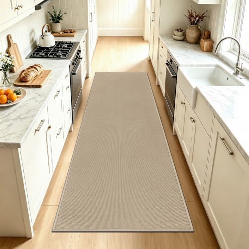 SHACOS Washable Runner Rugs 20"x59" Dirt Trapping Non Slip Rug Runner Floor Mats Carpet Runners for Entryway Hallway Kitchen Bathroom Garage Laundry Room, Solid Beige