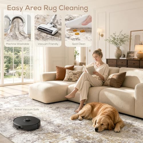 10X14 Area Rugs for Living Room: Washable Modern Abstract Rug with Non-Slip Silicone Backing Low Pile Soft Carpet for Bedroom & Dining Decor Ideal for Families with Kids and Pets-Brown
