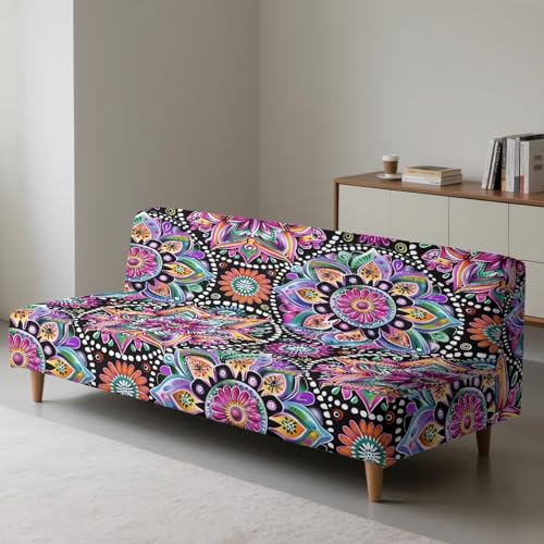 GLENLCWE Light Watercolor Leaf Armless Futon Cover Non-Armrest Stretch Couch Protector with Elastic Bottom Washable Durable Sofa Slipcover Soft Pastel Leaf Style for Home Furnishing