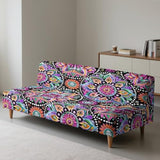 GLENLCWE Light Watercolor Leaf Armless Futon Cover Non-Armrest Stretch Couch Protector with Elastic Bottom Washable Durable Sofa Slipcover Soft Pastel Leaf Style for Home Furnishing