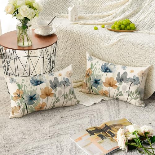 AVOIN colorlife Poppy Chinoiserie Flowers Pillow Covers 12x20 Inch Set of 2