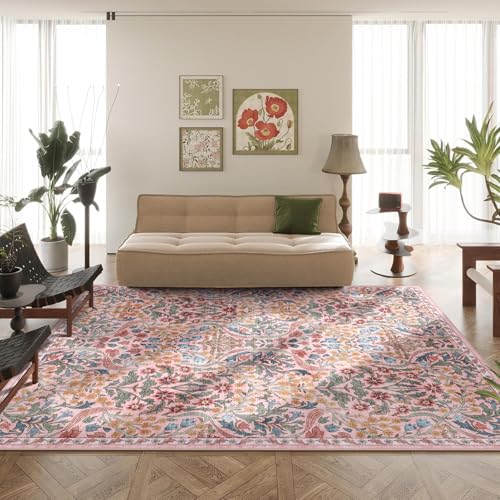 8x10 Washable Area Rug Pink Boho Floral for Living Room Bedroom Nursery