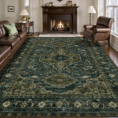 Tangsoo 10x12 Washable Area Rugs for Living Room, Green Non Slip Large Rugs