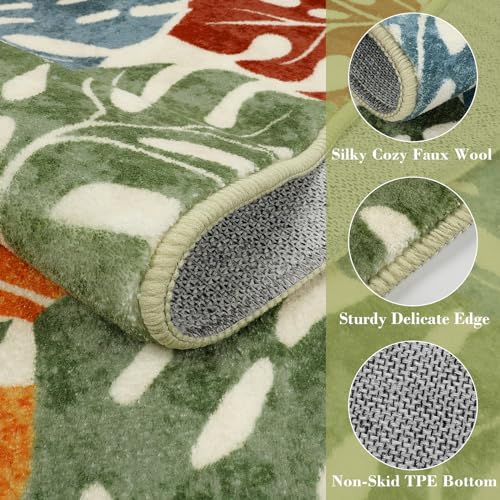 Wonnitar Tropical Washable Runner Rug 2x6, Non-Slip Colorful Leaf Runner Rugs for Kitchen, Low Pile Coastal Soft Bathroom Carpet Floor Throw Mat for Laundry Room Entrance Hallway