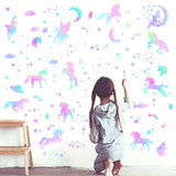 4 Sheets of Unicorn Peel and Stick Wall Decal Glitter Unicorn and Fairy Wall Stickers Cartoon Wall Decals Removable DIY for Bedroom Playroom Living Room Decor