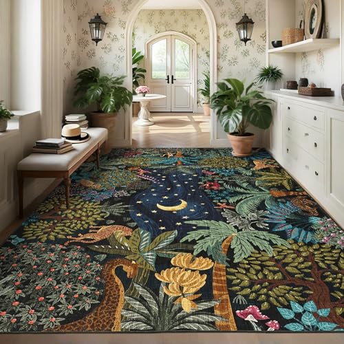 GarveeHome 4x6 Washable Area Rug for Kids Room, Jungle Animal Soft Bedroom Rug Non Slip Low Pile Small Carpet Stain Resistant Throw Rug for Bedside Playroom Classroom Office Dining Room