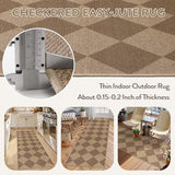 Lahome Checkered Easy Jute Outdoor Runner Rug, 2x6 Kitchen Rugs Washable