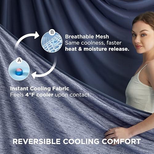 Bedsure Summer Cooling Navy Blue Throw Blanket for Hot Sleepers with Sports Mesh Design, Arc-Chill Q-Max 0.4 Lightweight Breathable Ice Cold Blanket Throws for Night Sweats, 50 x 70 Inches