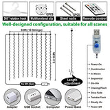 ZSJWL 300 LED Curtain Fairy Lights with Remote, 8 Modes 9.8 × 9.8 Ft Curtain String Light USB Plug in, Twinkle Silver Wire Lights for Bedroom Window Chrismas Wedding Party, Warm White