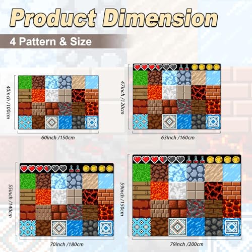 Game Rug Teen Boys Carpet with Pixel Game Element Decoration, 8 Bit Old Games Rugs for Boy’s Bedroom Living Room Playroom, Non-Slip Children Gaming Area Rugs (70" x 55")