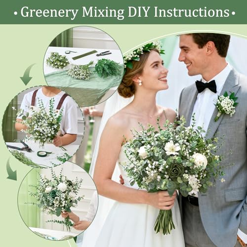 Serwalin 100 Pcs Mixed Artificial Eucalyptus Stems,Babys Breath Artificial Flowers Bulk with Faux Eucalyptus Leaves Greenery Stems for Wedding DIY Bouquets Floral Arrangement Home Decor