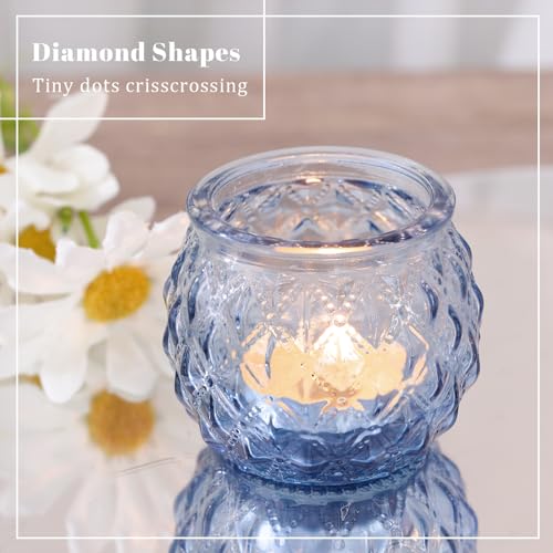 12 Pcs Blue Votive Candle Holders Round Glass Candle Holders Bulk