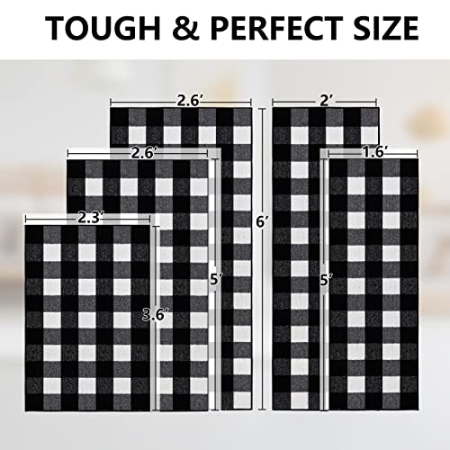 FONEYI Buffalo Plaid Rug 20 x 59 Inches, Non Slip Black and White Check Rugs Indoor or Outdoor Rugs for Layered Door Mats, Washable Fall Front Door Mat for Front Porch, Kitchen, Farmhouse, Entryway
