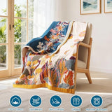 Boho Throw Blanket - 100% Cotton Soft Summer Throw Blanket for Bed, 50"x60" Reversible Breathable Lightweight Blankets, All Seasons Farmhouse Decor Floral Plant Butterfly Throw Quilt
