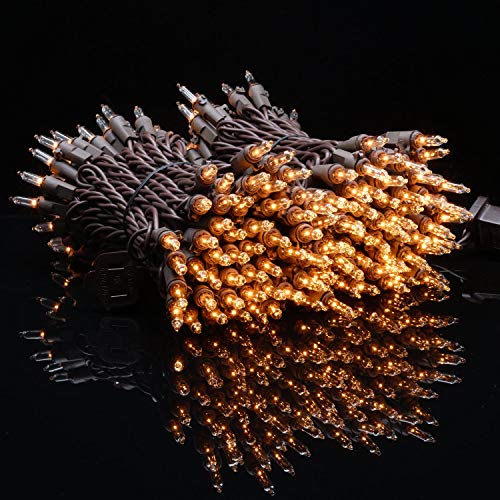 YULETIME 200 Clear Christmas String Lights, 2-Set 33 ft 100 ct Brown Wire | Incandescent Bulbs, End-to-End Connectable, UL Certified, 2-Strand, 200 Total Lights, 66' Total Length, 4" Spacing