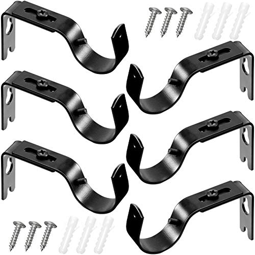 6 Pieces Curtain Rod Brackets General Adjustable Curtain Rod Holder Wall Bracket Hooks Outside Mounted Blinds Curtain Rod Bracket with Screws for 1 Inch Diameter Curtain Rod (Black)