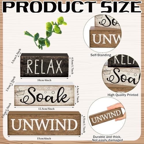 Moucuny 4 Pcs Bathroom Shelf Decor Sign Farmhouse Bathroom Decor and Accessories Rustic Eucalyptus Leaves Wood Block Sign Gift Relax Soak Unwind Farmhouse Table Centerpiece for Home Toilet