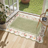 Lahome Floral 2x3 Rug, Green Kitchen Rugs Ultra-Thin Washable Indoor Mats for Entryway Non-Slip, Boho Scalloped Stain Resistant Small Throw Rugs for Bathroom Bedroom Ariele（Green）