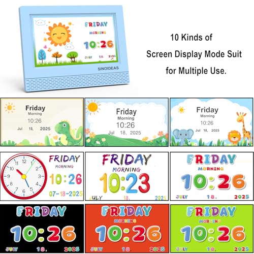 SINOIDEAS 7-Inch Kids' Digital Alarm Clock,Children's Sleep Trainer with Remote Control & Custom Reminder Function