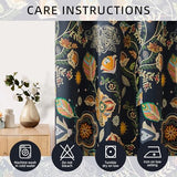 XiDi Navy Blue Vintage Floral Patterned Blackout Curtains Boho 84 Inches Long for Living Room Bedroom 2 Panels Thermal Insulated Luxury Modern Dark Botanical Printed Curtains Grommet Drapes 52x84