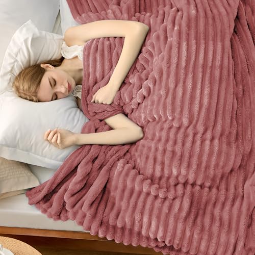Bedsure Full Size Fleece Blankets for Bed Dusty Pink 84"x90"