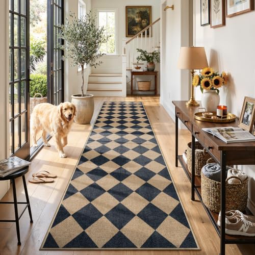 Lahome Checkered Hallways Runner Rug Non Slip, 2'6" x 12' Rugs for Kitchen