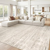 7x9 Living Room Washable Area Rug Large Neutral Abstract Rug Beige