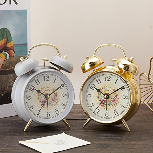 rjuwurv 4" Loud Alarm Twin Bell Alarm Clock, Night Light, Desk Clock Table Alarm Clock Bedroom Alarm Clock(Golden Rural)