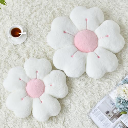 Flower Pillow, Cute Decorative Throw Pillow (White, 15 Inches) | Flower Shaped Pillow with Soft Plush for Bed Couch, Cute Daisy Pillow Dorm Decor Floor Seating Cushion