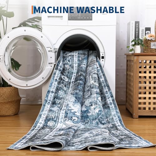 GarveeHome Washable Rug Runner 2x10 Vintage Runners for Hallways Blue