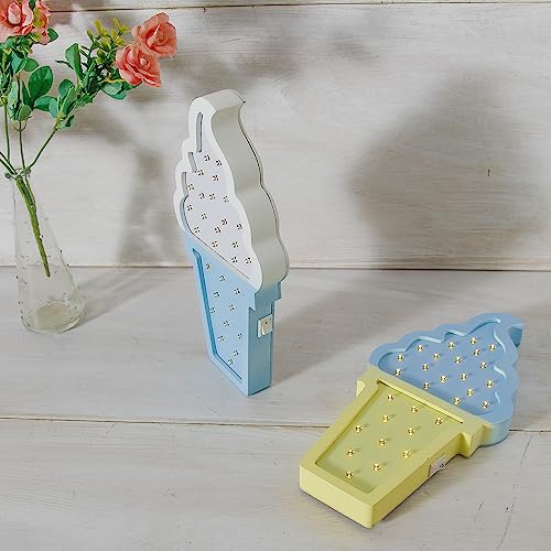 Ice Cream Valentine Romance Atmosphere Light, Party Wedding Birthday Party Decoration Kids' Room Battery Operated LED Night Lights (Blue and Yellow)