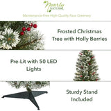 Nearly Natural 3ft Artificial Swiss Pine Christmas Tree Frosted with 50 Clear LED Lights and Berries