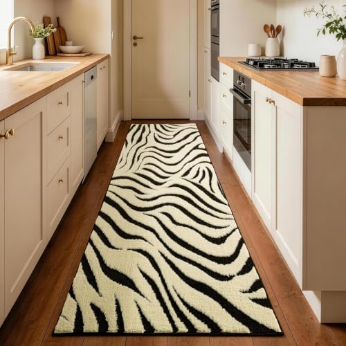 Zebra Hallway Runner Rugs 2×8: Modern Washable Non Slip Kitchen Rug