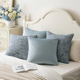 a moment Light Blue 4 Pack Throw Pillow Covers - Chenille & Velvet Set with Piping, Farmhouse Textured Design Pillow Cases for Couch Sofa Bed Livingroom (18x18 Inch, No Insert)