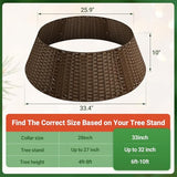 ELYKEN 33 Inch Christmas Tree Collar, 6-Piece Xmas Tree Skirt for Artificial Trees, Handcrafted Plastics Wicker Tree Base Cover with Cord Cut-Out Rustic Farmhouse Tree Ring for Home Decor