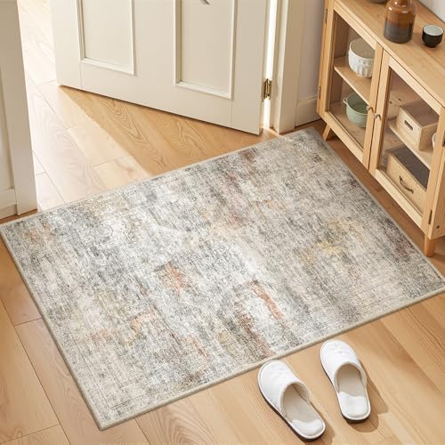 2x3 Rug Non Slip, Small Washable Entryway Rug,Grey