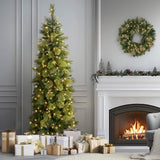 National Tree Company 6.5 ft Pre-Lit Carolina Pine Slim Artificial Christmas Tree, 350 Clear Lights, 516 Tips, Includes Stand, Green