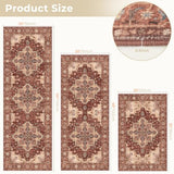 3 Piece Kitchen Rugs Sets with Runner, Washable Non Slip Soft Boho Kitchen Mats, Low Pile Stain Resistant Carpet for Hallway, Laundry Room, Entryway, Home Decor(20"x32"+20"x48"+20"x59", Rust Red)