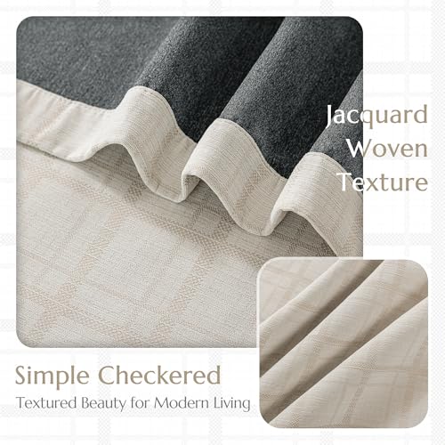 Beauoop Beige Plaid Jacquard Blackout Curtains 84 Inches Long 2 Panels for Bedroom Living Room Gingham Checkered Room Darkening Thermal Insulated Soundproof Grommet Window Drapes, 52x84 2 Set