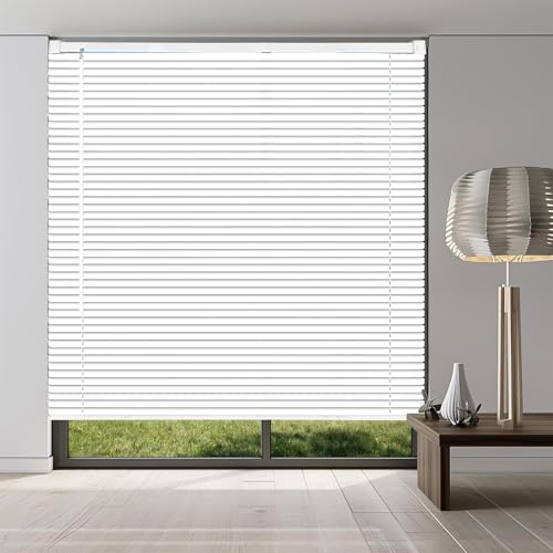 1" Cordless Mini Blinds 34" W x 36" H, White Vinyl Blinds, Horizontal Light Filtering, Window Blinds for Indoor Windows, Office, Kitchen, Bathroom and Living Room.