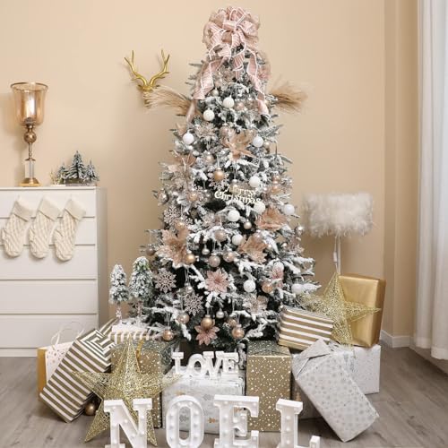 Wironlst Christmas Ball Ornaments Shatterproof Clear Large Plastic Hanging Ball Decorative Baubles Set with Stuffed Delicate Decorations (Multi-Size, Champagne)