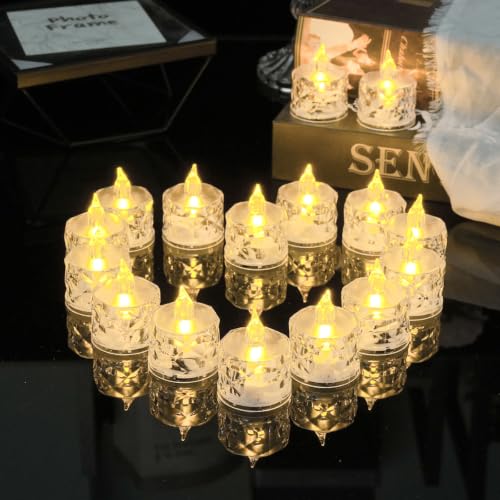 12pack LED Crystal Candle Light Table Centrepiece Flameless Candles Transparent Small Tea Wax Birthday Proposal INS Desktop Decoration Create Atmosphere Smokeless Candles Tea Lights