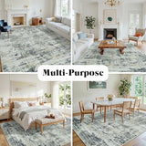 10x12 Washable Area Rug for Living Room Bedroom: Non-Slip Modern Black Gray