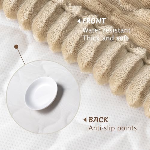 PuTian 100% Waterproof Fuzzy Couch Cover for Dogs Washable Non-Slip Couch Protector Pet Friendly Dog Mat for Couches and Sofas - 27.6''X27.6'' 70cmX70cm Khaki