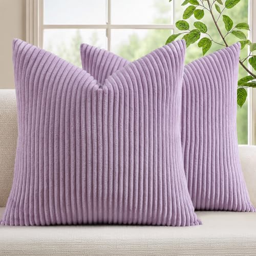 Mecatny Corduroy Decorative Throw Pillow Covers 22x22 Set of 2 Lilac