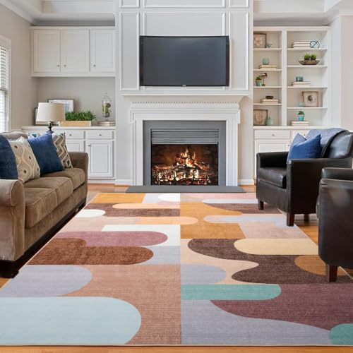 Living Room Rug 5x8 Brown Area Rug Machine Washable Rug Non Slip Indoor Large Rugs for Bedroom, Classroom, College Dorm, Farmhouse, Dining Room, Kids Playroom