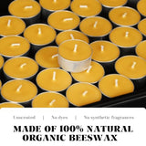 Natural Beeswax Tealight Candles in Metal Aluminum Cup - Organic Small Candle Natural Scent Smokeless 4-5 Hours Long Burning - Yellow, Pack of 12