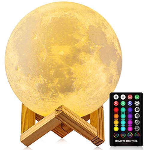 Moon Lamp, 16 Colors Moon Night Light with Stand & Remote &Touch Control and USB Rechargeable Decorative Light Up Moon Lamp for Baby Kids Lover Birthday Party Gifts(4.8 inch)