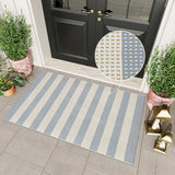 OJIA Washable Outdoor Rug 3'x5', Blue/White/Tan Outdoor Area Rug Entryway Rugs Indoor Door Mat Front Porch Rug Cotton Small Checkered Rug Floor Carpet for Entry/Patio/Bedroom/Living Room